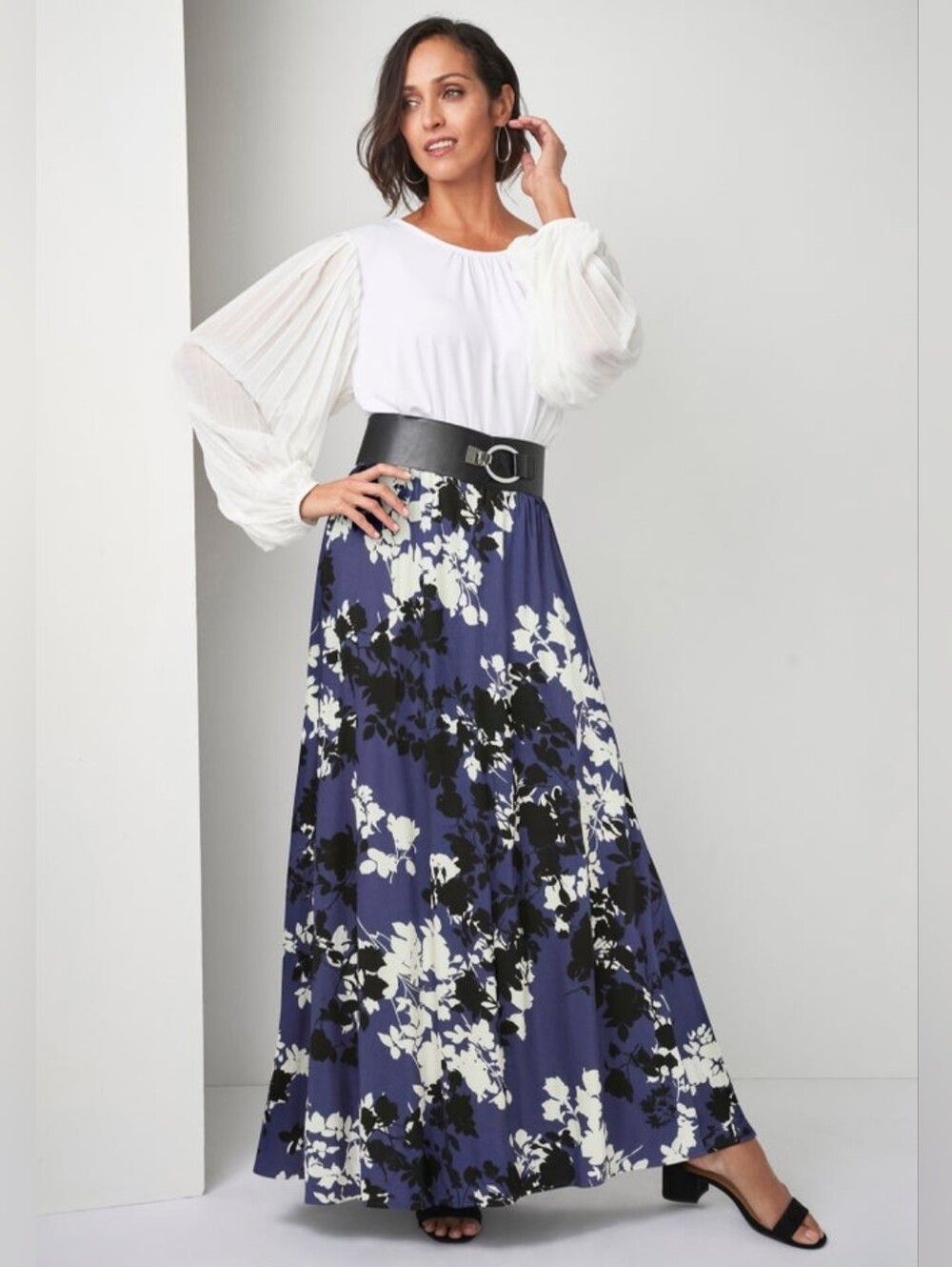 NWT Jessica London Purple Graphic Floral Print Graphic Maxi Skirt SZ 3X(30-32)